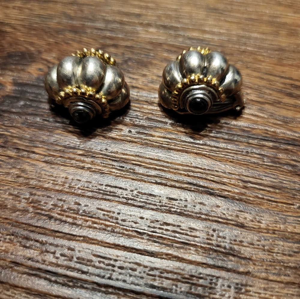 Vintage Italy Flli Menegatti Sterling Silver Plus Omyx Stones Clip On Earrings. - Picture 3 of 8